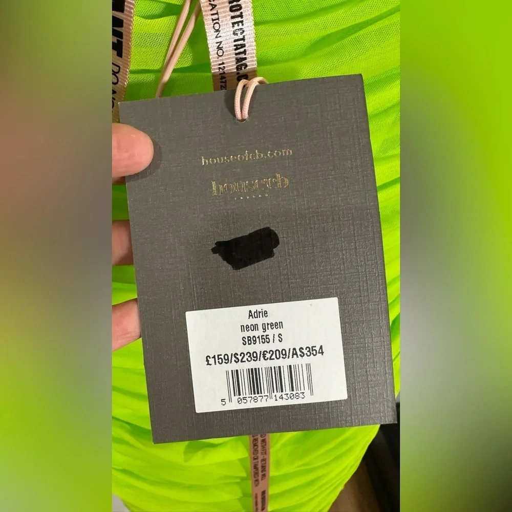 NWT House of CB Adrie Neon Green Gathered Mini Dress Small - Picture 10 of 16